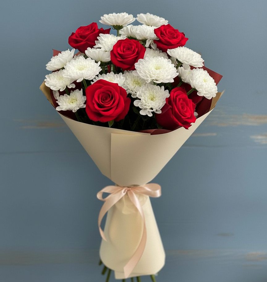 Букет цветов из: Розы и Хризантемы в Ельдигино