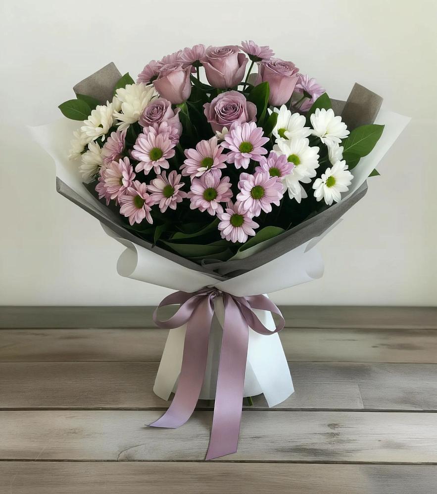 Букет цветов из: Хризантемы и Розы в Ельдигино