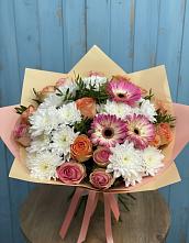 Букет цветов из:  Розы, Герберы и Хризантемы в Ельдигино