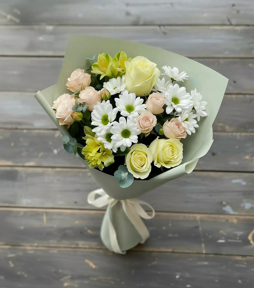 Букет цветов из: Альстромерии, Розы и Хризантемы в Ельдигино