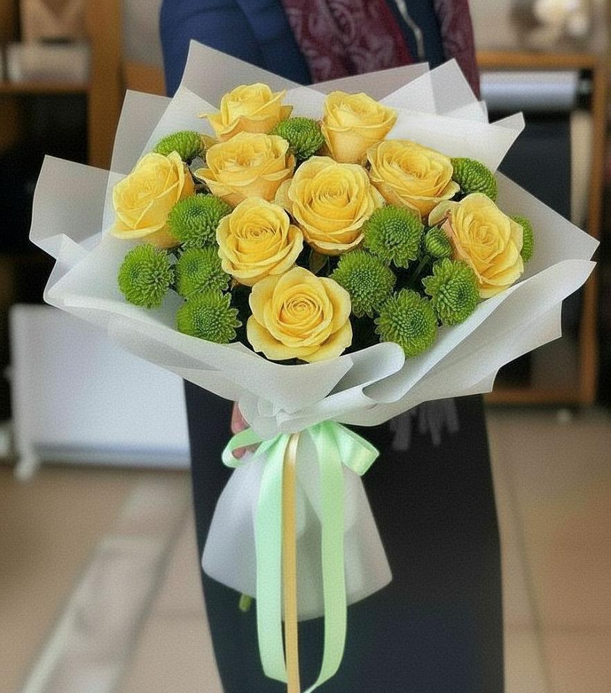 Букет цветов из: Хризантемы и Розы в Ельдигино