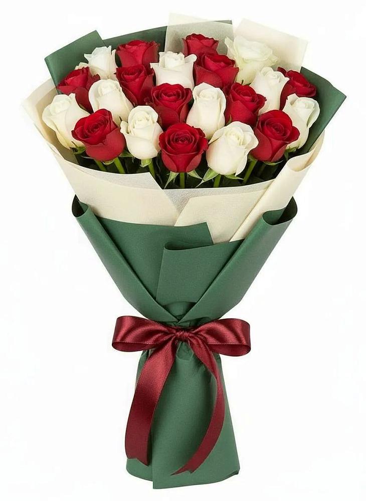 Букет Микс из красных и белых роз в Ельдигино
