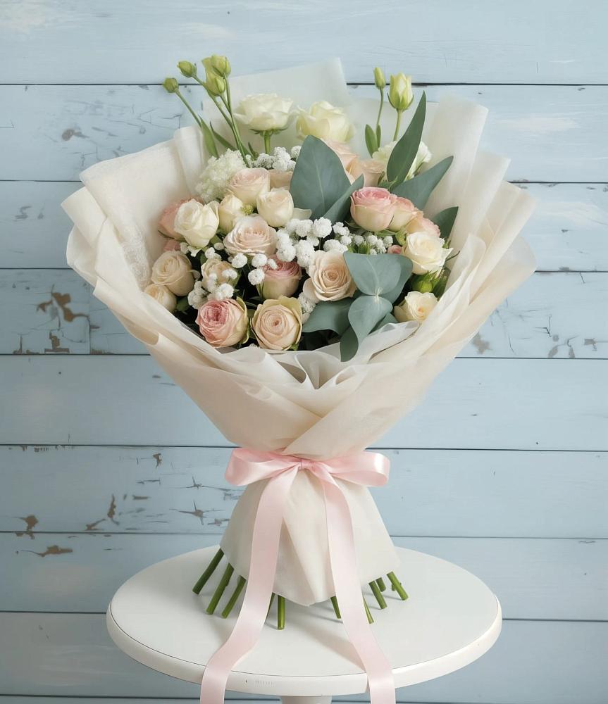 Букет цветов из: Розы и Лизиантусы в Ельдигино