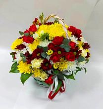 Цветочная композиция из Хризантемы и Розы в корзине #REPLACE_PRED# Ельдигино
