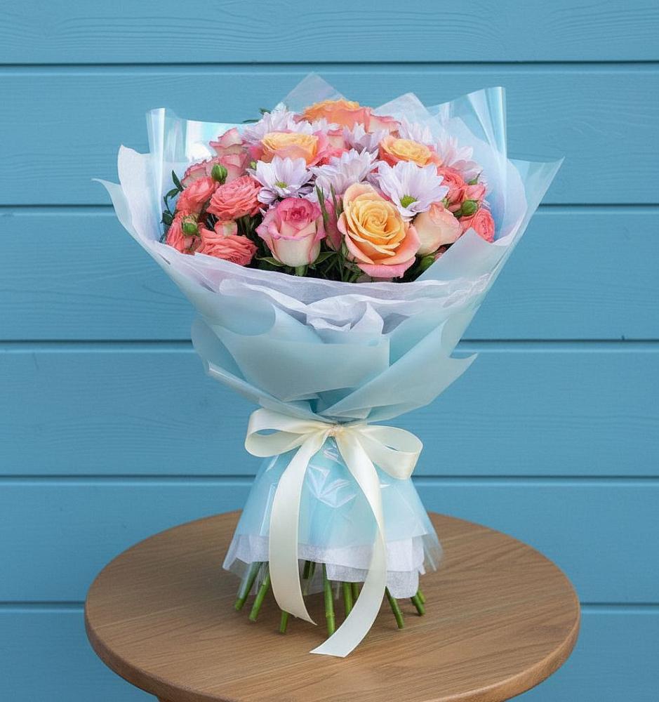 Букет цветов из: Хризантемы и Розы в Ельдигино