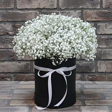 Цветочная композиция из Гипсофила в шляпной коробке в Ельдигино