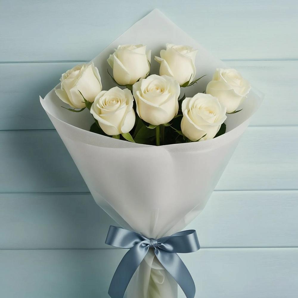 Букет 7 Белых роз Эдлесс Лав в Ельдигино
